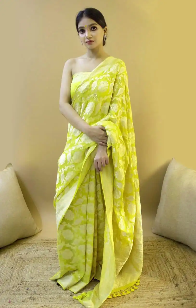 KP 1073 Light Yellow Soft Lichi Silk Saree Perfect for Wedding, Party, Sangeet, Ethnic Day, Festival Celebrations Get it for ₹1399. Delivery 4-6 Working Da | Sarees, Bollywood Sarees, Creative Sarees, Designer Sarees, Embroidered Sarees, Ethnic Saree, Modern Digital sarees, Party Wear Sarees