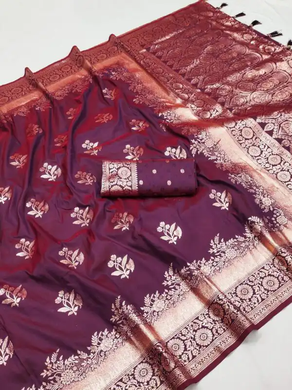 Maroon Banarasi Silk Zari Lace Work Saree