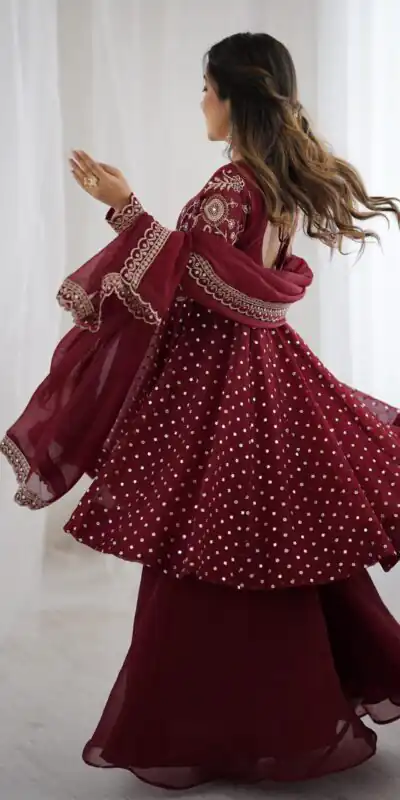 ZSR 3134 Maroon Crunchy Silk Salwar Suit Perfect for Wedding, Party, Sangeet, Anniversary, Housewarming Introductory Price ₹2399. Delivery 4-6 | Jump Suits, Salwar suit, Casual Suits, Creative suits, Designer Suits, Palazzo Suits, Party Wear Suits, Patiala Suits, Straight Suits