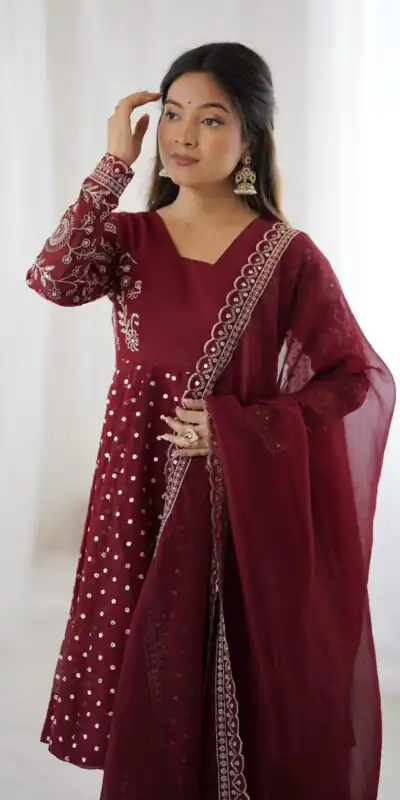 ZSR 3134 Maroon Crunchy Silk Salwar Suit Perfect for Wedding, Party, Sangeet, Anniversary, Housewarming Introductory Price ₹2399. Delivery 4-6 | Jump Suits, Salwar suit, Casual Suits, Creative suits, Designer Suits, Palazzo Suits, Party Wear Suits, Patiala Suits, Straight Suits