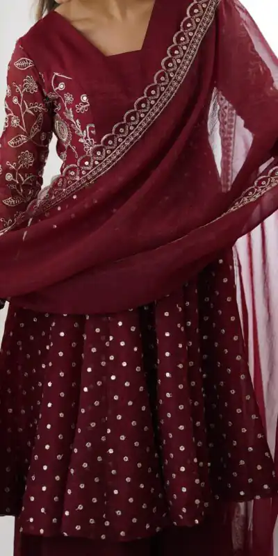 ZSR 3134 Maroon Crunchy Silk Salwar Suit Perfect for Wedding, Party, Sangeet, Anniversary, Housewarming Introductory Price ₹2399. Delivery 4-6 | Jump Suits, Salwar suit, Casual Suits, Creative suits, Designer Suits, Palazzo Suits, Party Wear Suits, Patiala Suits, Straight Suits