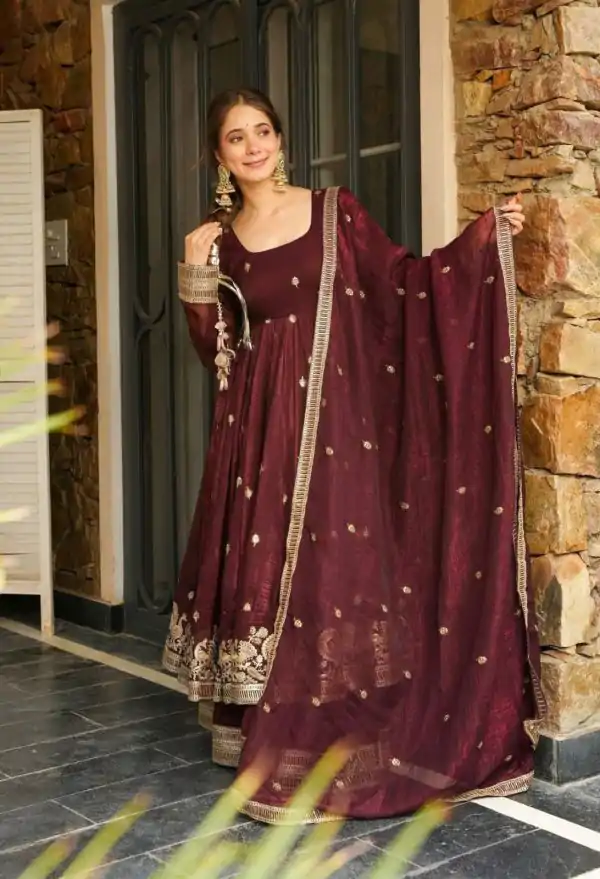 SSR 521 Maroon Crunchy Silk Embroidery Work Salwar Suit Wedding, Party, Festive, Events, Navratri Garba, Anniversary, Haldi,Best Price ₹2449. | Jump Suits, Salwar suit, Casual Suits, Creative suits, Designer Suits, Palazzo Suits, Party Wear Suits, Patiala Suits, Straight Suits