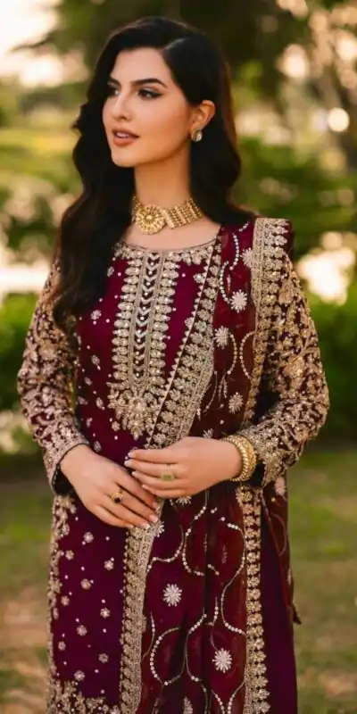 SRK 5238 Maroon Faux Georgette With 5mm Embroidery Sequence Work with Beads Work Wedding, Party, Festive, Events, 4-6 Working Days At 2399 | Jump Suits, Salwar suit, Casual Suits, Creative suits, Designer Suits, Palazzo Suits, Party Wear Suits, Patiala Suits, Straight Suits