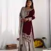 SR 1676 Maroon Heavy Faux Georgette With Heavy Embroidery Perfect for Wedding, Party, Ethnic Day, Reception, Diwali 4-6 Working Days At 2049/- Only | Jump Suits, Salwar suit, Casual Suits, Creative suits, Designer Suits, Palazzo Suits, Party Wear Suits, Patiala Suits, Straight Suits