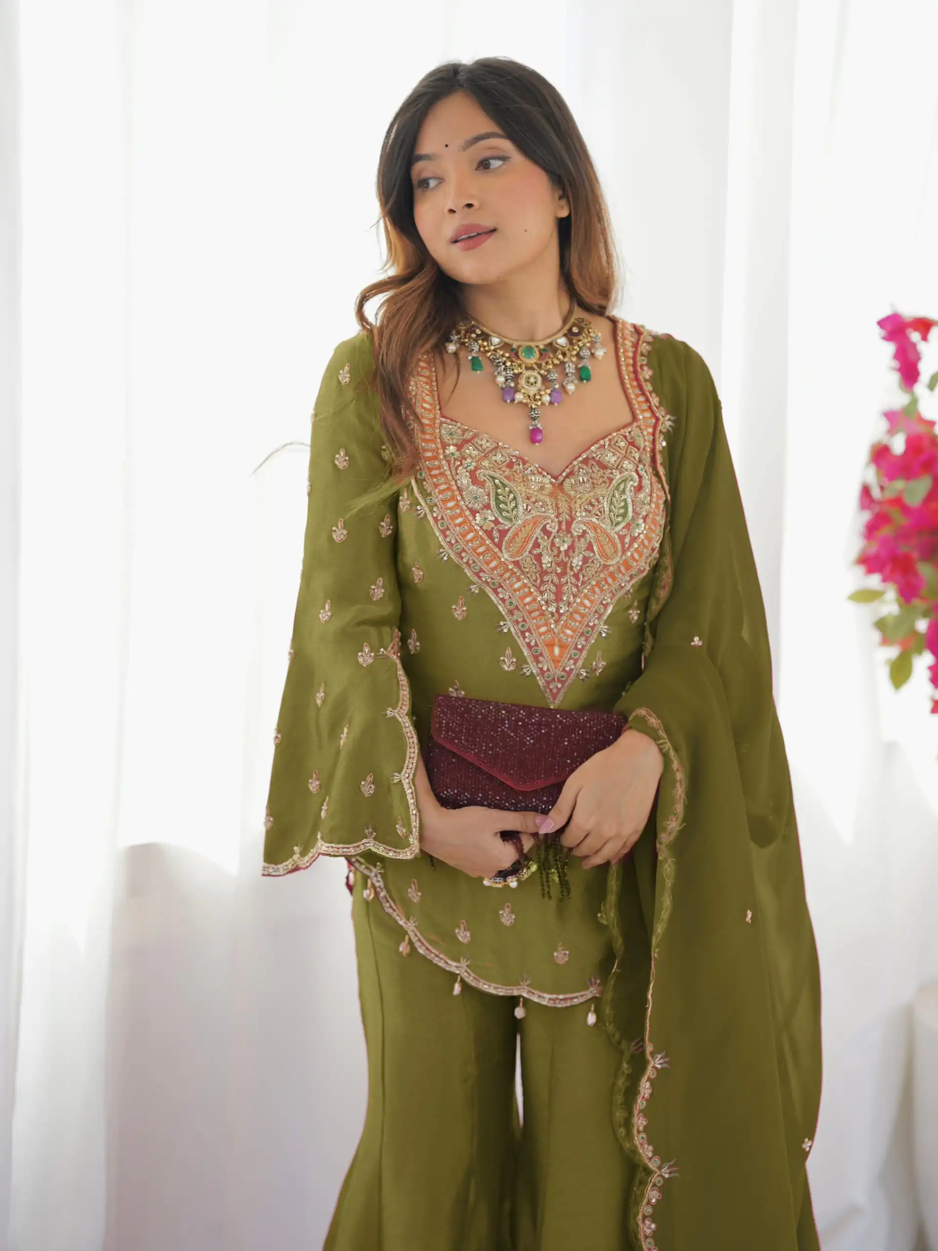 NSR 852 Mehandi Simar Silk With Embroidery Work with Full Sleeve Salwar Suit in . Now at just ₹2099. Delivery 4-6 Working Days. Shop n | Jump Suits, Salwar suit, Casual Suits, Creative suits, Designer Suits, Palazzo Suits, Party Wear Suits, Patiala Suits, Straight Suits
