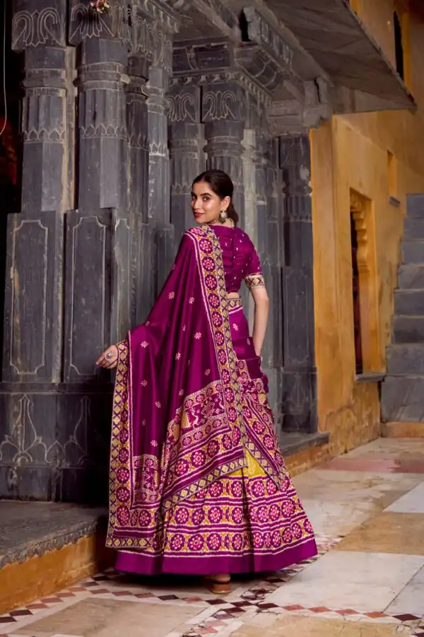 Mustard Tasar Silk Sequins Embroidery Work Lehenga Choli - Image 3