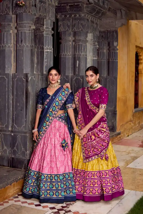 Mustard Tasar Silk Sequins Embroidery Work Lehenga Choli - Image 2
