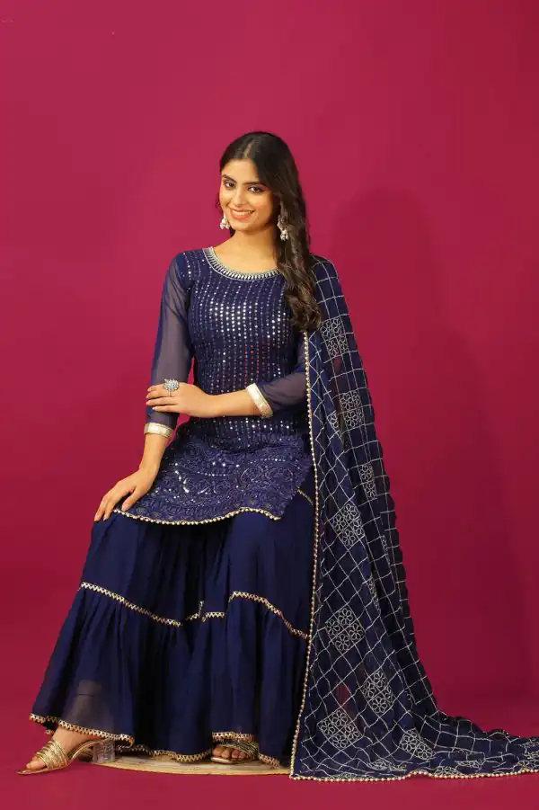 SR 1671 Navy Blue Georgette Salwar Suit Perfect for Wedding, Party, Cultural Events, Temple Visit, Lohri Now at just ₹1799. Delivery 4-6 Working Days. | Jump Suits, Tops & Bottoms, Track Suits, Salwar suit, Casual Suits, Creative suits, Designer Suits, Palazzo Suits, Party Wear Suits, Patiala Suits, Straight Suits, Trendy Wear