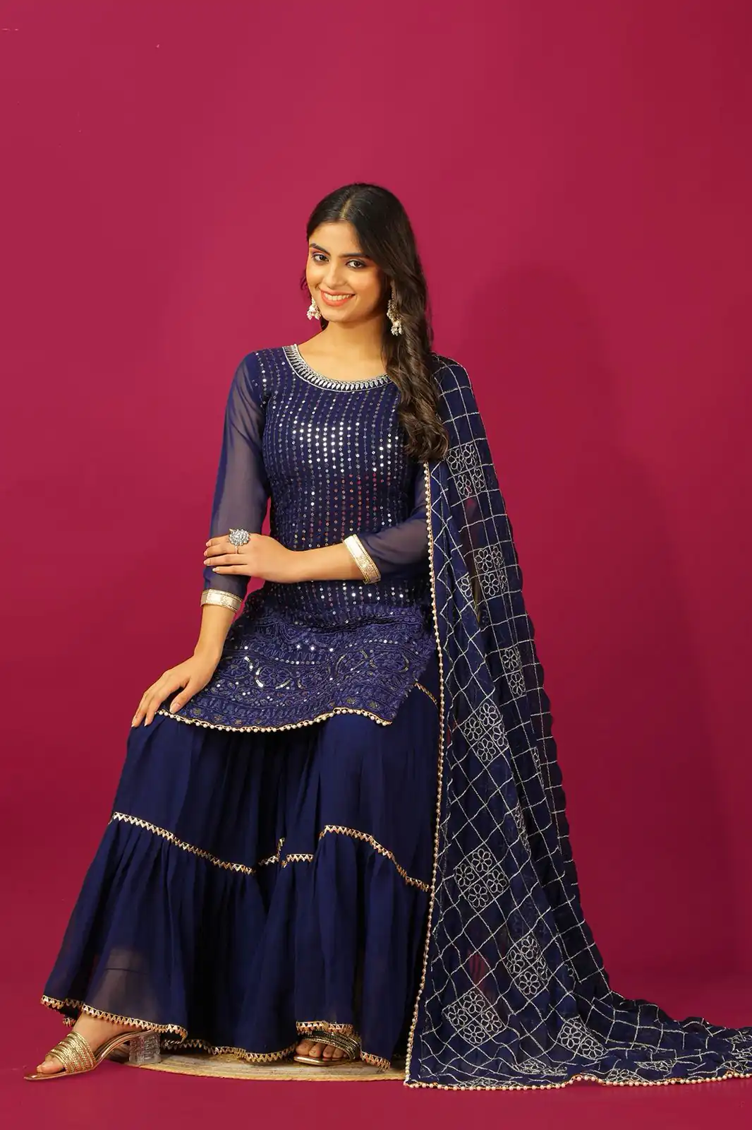 SR 1671 Navy Blue Georgette Salwar Suit Perfect for Wedding, Party, Cultural Events, Temple Visit, Lohri Now at just ₹1799. Delivery 4-6 Working Days. | Jump Suits, Tops & Bottoms, Track Suits, Salwar suit, Casual Suits, Creative suits, Designer Suits, Palazzo Suits, Party Wear Suits, Patiala Suits, Straight Suits, Trendy Wear
