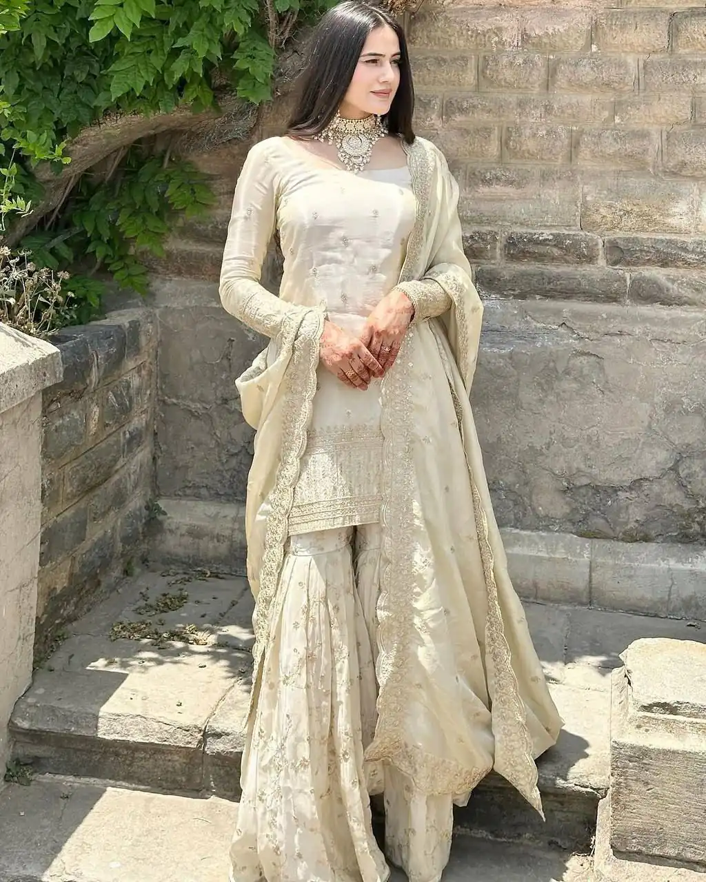SRK 5172 Off White Chinnon Silk With Heavy Embroidery Sequence Work And Full Sleeve Salwar Suit Wedding, Party, Festive, Events, 4-6 Working Days At 2049 | Jump Suits, Tops & Bottoms, Track Suits, Salwar suit, Casual Suits, Creative suits, Designer Suits, Palazzo Suits, Party Wear Suits, Patiala Suits, Straight Suits, Trendy Wear