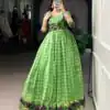 YNF 5034 Parrot Green Polyester Viscose Chanderi Zari Work & Lace Work Gown in . Affordable Price ₹1799. Delivery 4-6 Working Days. Shop now. | Gowns, Bollywood Gowns, Creative Gowns, Designer Gowns, Embroidered Gowns, Party Wear Gowns