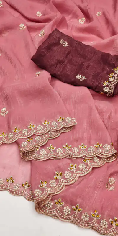 BT 1267 Peach in Crunchy Chiffon Embroidery Work Saree . Wedding, Party, Festive, Events, Exclusive Offer ₹1749. Delivery 4-6 Working Days. Shop now. | Sarees, Bollywood Sarees, Creative Sarees, Designer Sarees, Embroidered Sarees, Ethnic Saree, Modern Digital sarees, Party Wear Sarees