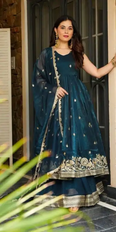 SSR 521 Peacock Blue Crunchy Silk Embroidery Work Salwar Suit Wedding, Party, Festive, Events, Navratri Garba, Anniversary, Haldi,Best Price ₹2449. | Jump Suits, Salwar suit, Casual Suits, Creative suits, Designer Suits, Palazzo Suits, Party Wear Suits, Patiala Suits, Straight Suits
