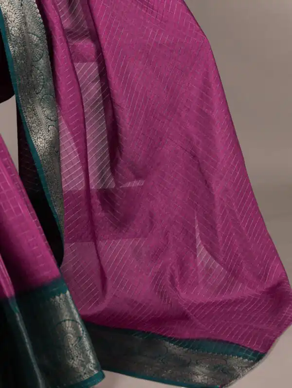 Pink Dola Chex Zari Work Saree - Image 3
