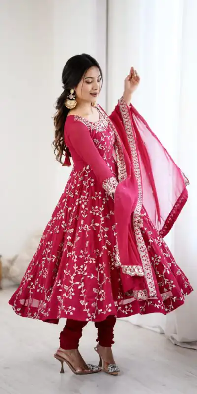 SRK 5299 Pink Faux Georgette With Sequence Work Perfect for Wedding, Party, Lohri, Temple Visit, Ganesh Chaturthi Festive, Events, 4-6 Working Days At 2149 | Gowns, Bollywood Gowns, Creative Gowns, Designer Gowns, Embroidered Gowns, Party Wear Gowns