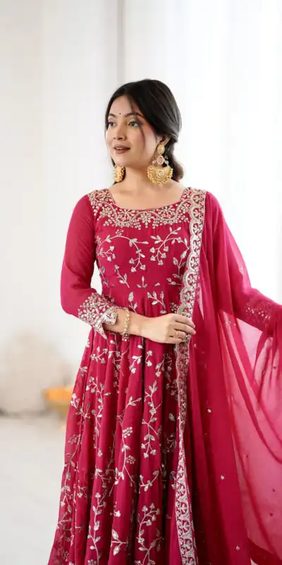 SRK 5299 Pink Faux Georgette With Sequence Work Perfect for Wedding, Party, Lohri, Temple Visit, Ganesh Chaturthi Festive, Events, 4-6 Working Days At 2149 | Gowns, Bollywood Gowns, Creative Gowns, Designer Gowns, Embroidered Gowns, Party Wear Gowns