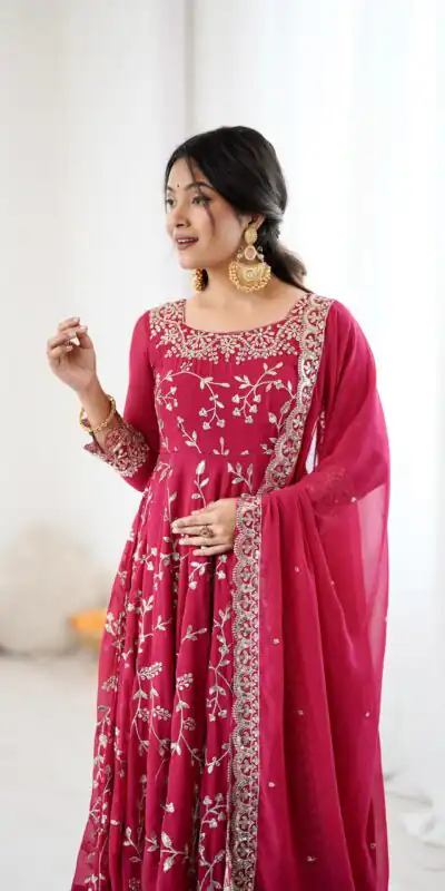 SRK 5299 Pink Faux Georgette With Sequence Work Perfect for Wedding, Party, Lohri, Temple Visit, Ganesh Chaturthi Festive, Events, 4-6 Working Days At 2149 | Gowns, Bollywood Gowns, Creative Gowns, Designer Gowns, Embroidered Gowns, Party Wear Gowns