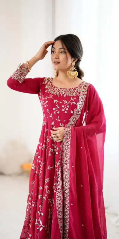 SRK 5299 Pink Faux Georgette With Sequence Work Perfect for Wedding, Party, Lohri, Temple Visit, Ganesh Chaturthi Festive, Events, 4-6 Working Days At 2149 | Gowns, Bollywood Gowns, Creative Gowns, Designer Gowns, Embroidered Gowns, Party Wear Gowns