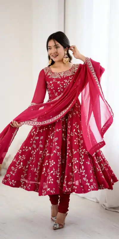 SRK 5299 Pink Faux Georgette With Sequence Work Perfect for Wedding, Party, Lohri, Temple Visit, Ganesh Chaturthi Festive, Events, 4-6 Working Days At 2149 | Gowns, Bollywood Gowns, Creative Gowns, Designer Gowns, Embroidered Gowns, Party Wear Gowns
