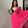 Pink Georgette Lace Work Border Saree