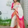 Pink Lichi Silk With Lace Jacquard Work Saree