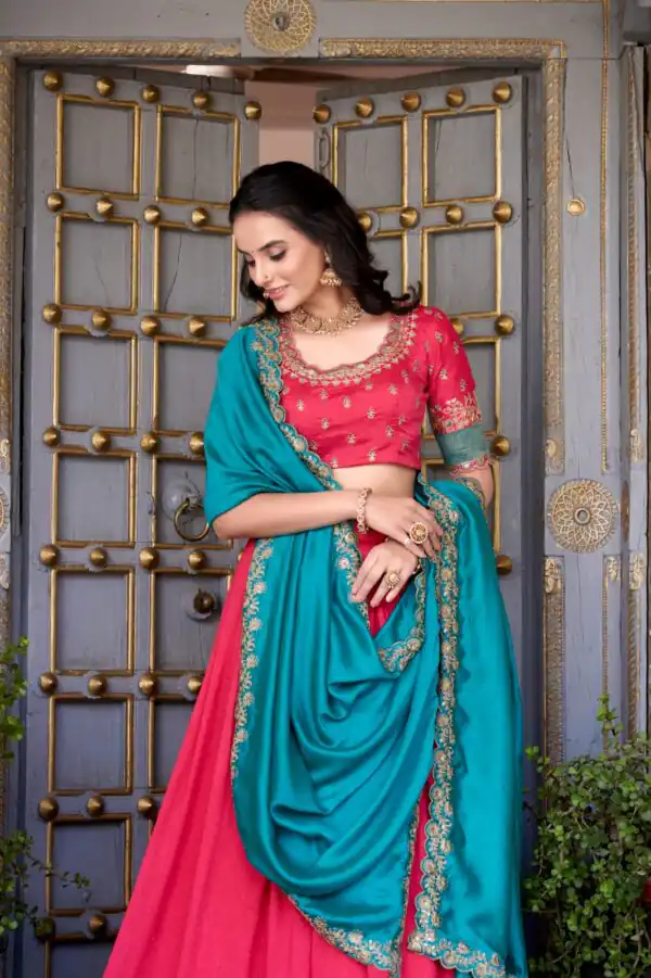Pink Vichitra Silk Embroidery Zari Work Lehenga Choli - Image 3