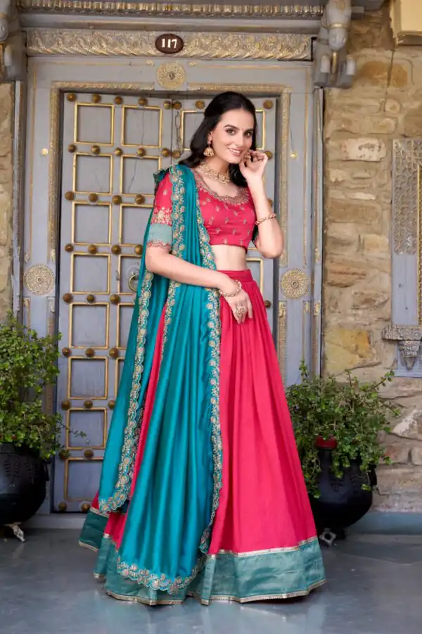 Pink Vichitra Silk Embroidery Zari Work Lehenga Choli - Image 2