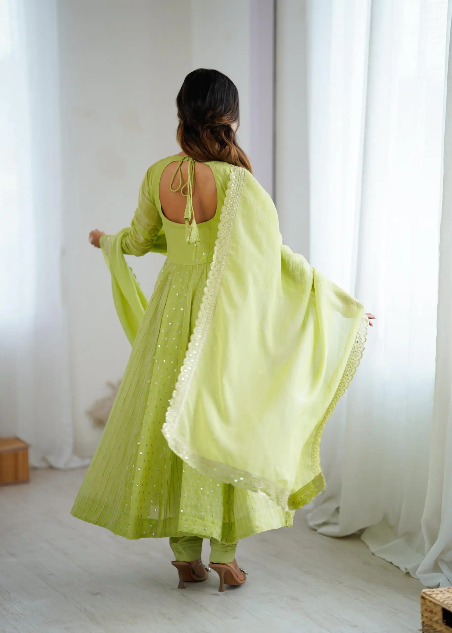 SRK 5293 Pista With Crunchy Silk With Fully Flair with Lace Work & Embroidery Work Anarkali Gown . Introductory Price ₹2149. Delivery 4-6 Worki | Gowns, Bollywood Gowns, Creative Gowns, Designer Gowns, Embroidered Gowns, Party Wear Gowns