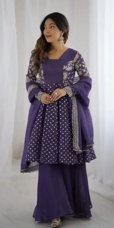 ZSR 3134 Purple Crunchy Silk Salwar Suit Perfect for Wedding, Party, Sangeet, Anniversary, Housewarming Introductory Price ₹2399. Delivery 4-6 | Jump Suits, Salwar suit, Casual Suits, Creative suits, Designer Suits, Palazzo Suits, Party Wear Suits, Patiala Suits, Straight Suits