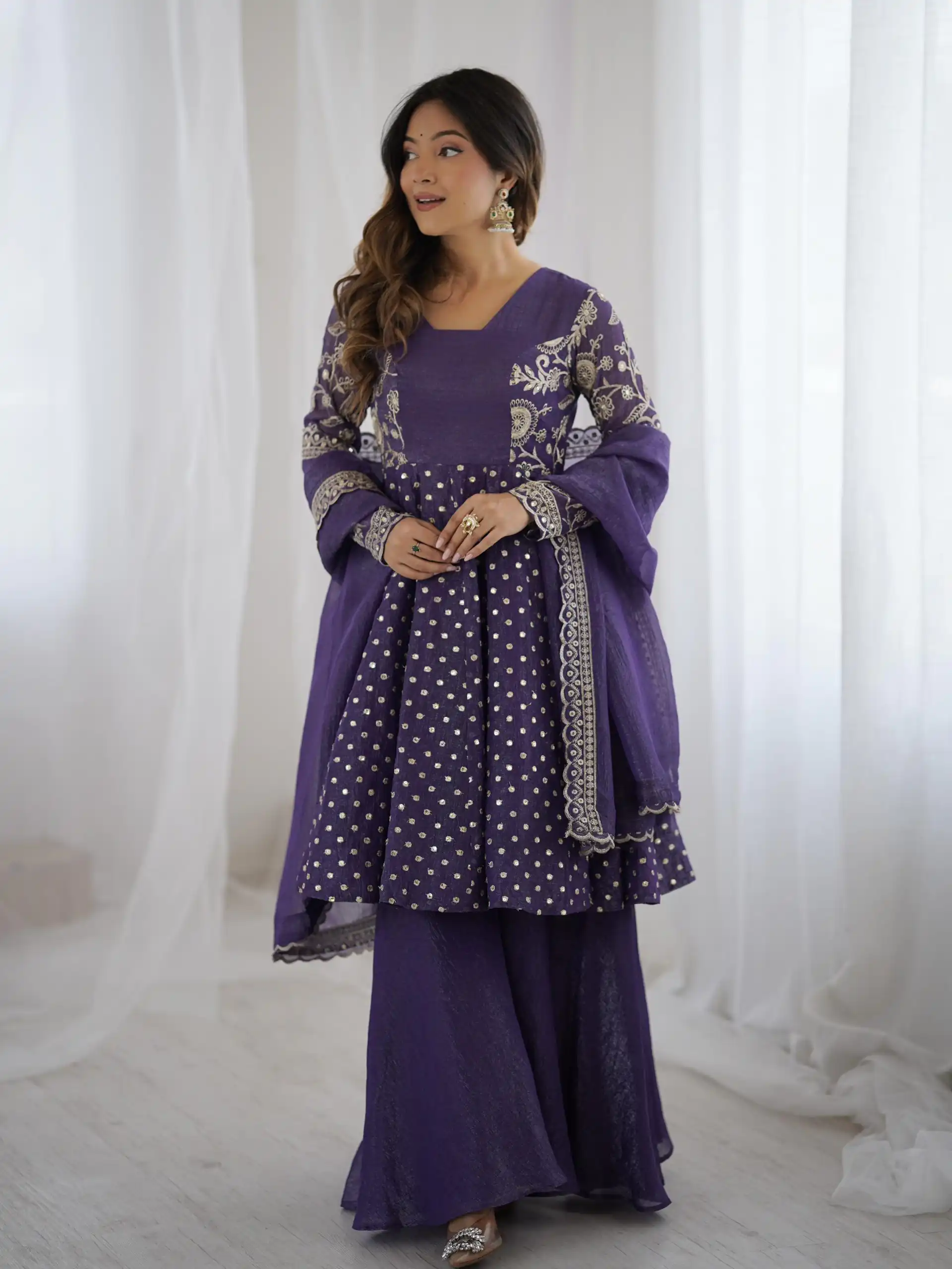 ZSR 3134 Purple Crunchy Silk Salwar Suit Perfect for Wedding, Party, Sangeet, Anniversary, Housewarming Introductory Price ₹2399. Delivery 4-6 | Jump Suits, Salwar suit, Casual Suits, Creative suits, Designer Suits, Palazzo Suits, Party Wear Suits, Patiala Suits, Straight Suits