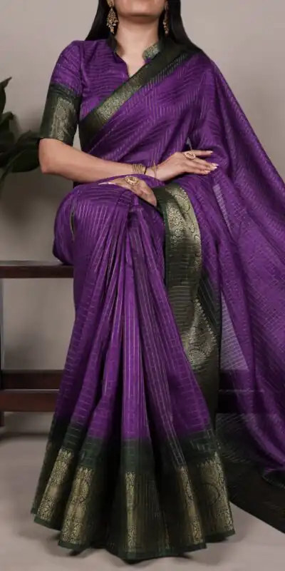 Purple Dola Chex Zari Work Saree