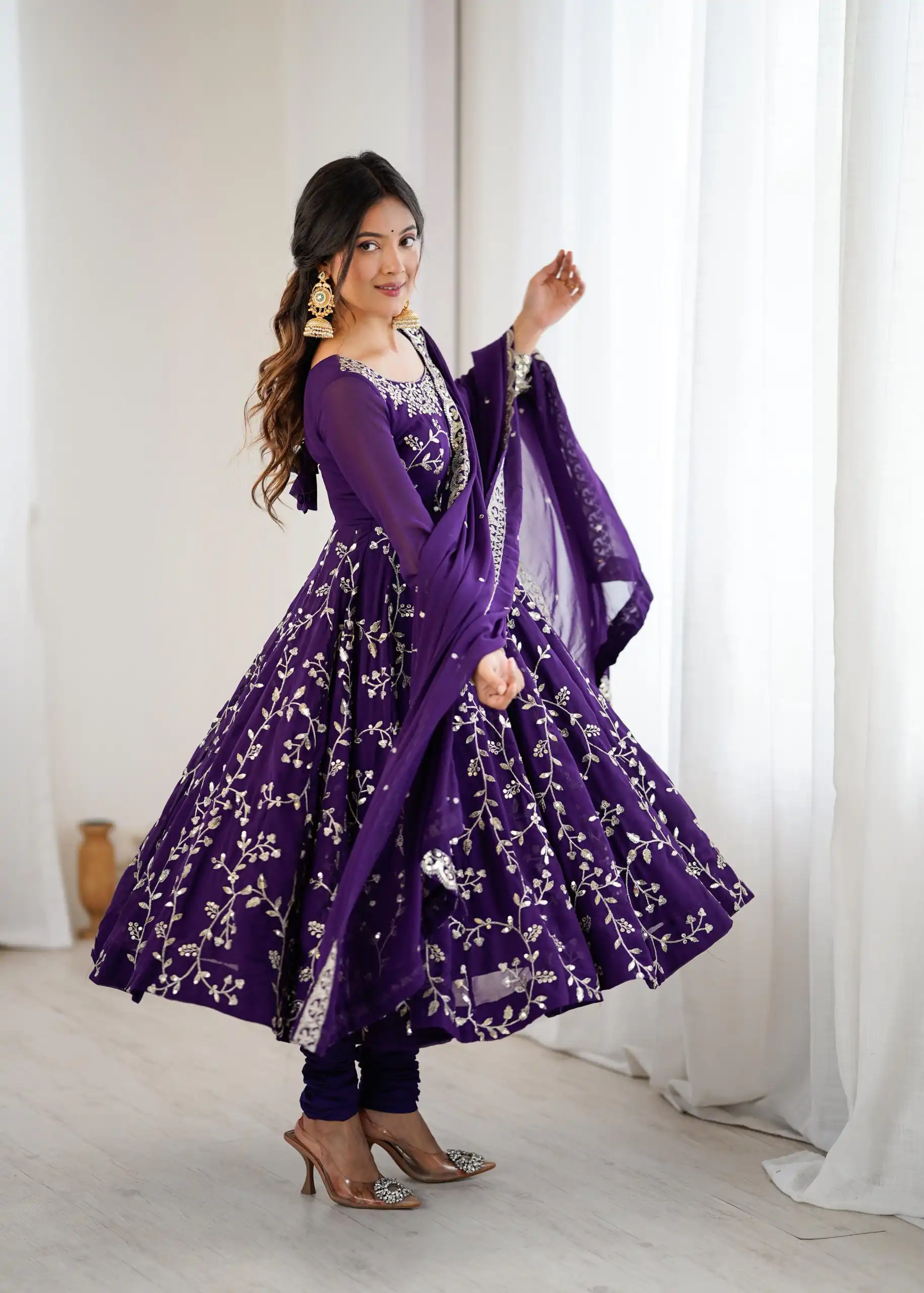 SRK 5299 Purple Georgette With Sequence Work Perfect for Wedding, Party, Lohri, Temple Visit, Ganesh Chaturthi Festive, Events, 4-6 Working Days At 2149 | Gowns, Bollywood Gowns, Creative Gowns, Designer Gowns, Embroidered Gowns, Party Wear Gowns