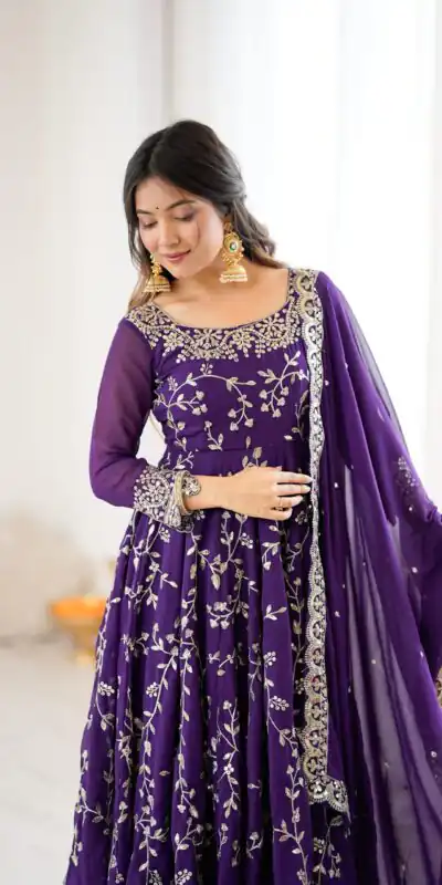 SRK 5299 Purple Georgette With Sequence Work Perfect for Wedding, Party, Lohri, Temple Visit, Ganesh Chaturthi Festive, Events, 4-6 Working Days At 2149 | Gowns, Bollywood Gowns, Creative Gowns, Designer Gowns, Embroidered Gowns, Party Wear Gowns