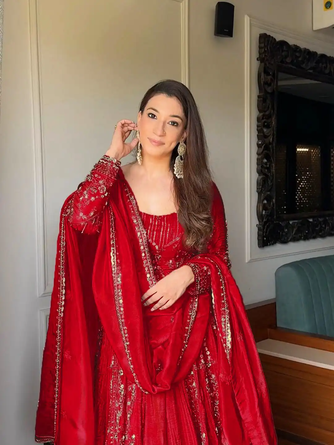 VLM 297 Red Crunchy Silk with Lace Work & Embroidery Work Gown . Introductory Price ₹2499. Delivery 4-6 Working Days. Shop now. | Gowns, Bollywood Gowns, Creative Gowns, Designer Gowns, Embroidered Gowns, Party Wear Gowns