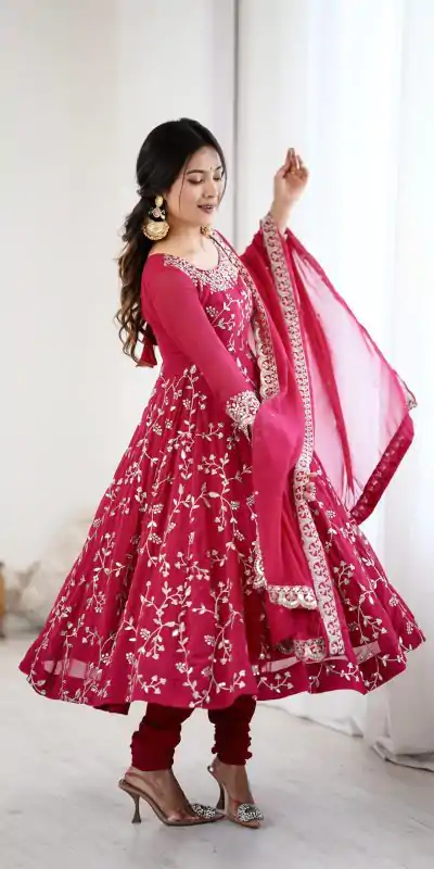 SRK 5299 Red Faux Georgette With Sequence Work Perfect for Wedding, Party, Lohri, Temple Visit, Ganesh Chaturthi Festive, Events, 4-6 Working Days At 2149 | Gowns, Bollywood Gowns, Creative Gowns, Designer Gowns, Embroidered Gowns, Party Wear Gowns