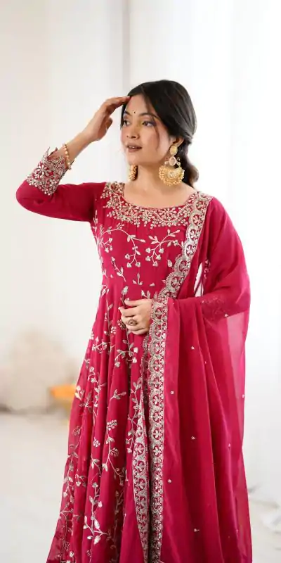 SRK 5299 Red Faux Georgette With Sequence Work Perfect for Wedding, Party, Lohri, Temple Visit, Ganesh Chaturthi Festive, Events, 4-6 Working Days At 2149 | Gowns, Bollywood Gowns, Creative Gowns, Designer Gowns, Embroidered Gowns, Party Wear Gowns