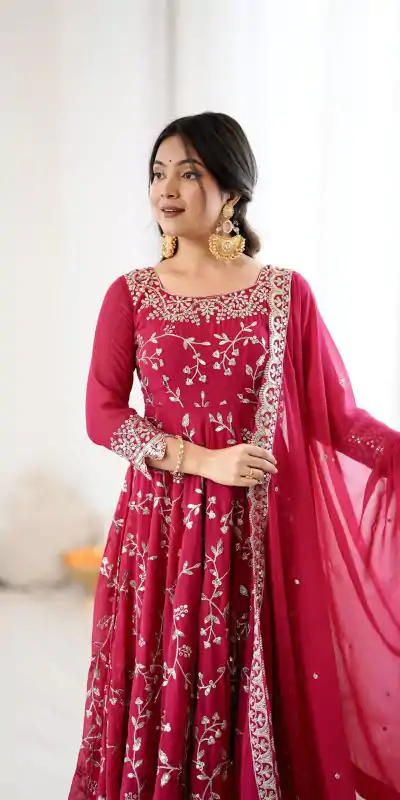 SRK 5299 Red Faux Georgette With Sequence Work Perfect for Wedding, Party, Lohri, Temple Visit, Ganesh Chaturthi Festive, Events, 4-6 Working Days At 2149 | Gowns, Bollywood Gowns, Creative Gowns, Designer Gowns, Embroidered Gowns, Party Wear Gowns