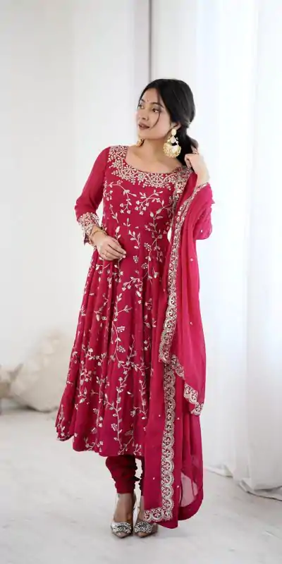 SRK 5299 Red Faux Georgette With Sequence Work Perfect for Wedding, Party, Lohri, Temple Visit, Ganesh Chaturthi Festive, Events, 4-6 Working Days At 2149 | Gowns, Bollywood Gowns, Creative Gowns, Designer Gowns, Embroidered Gowns, Party Wear Gowns