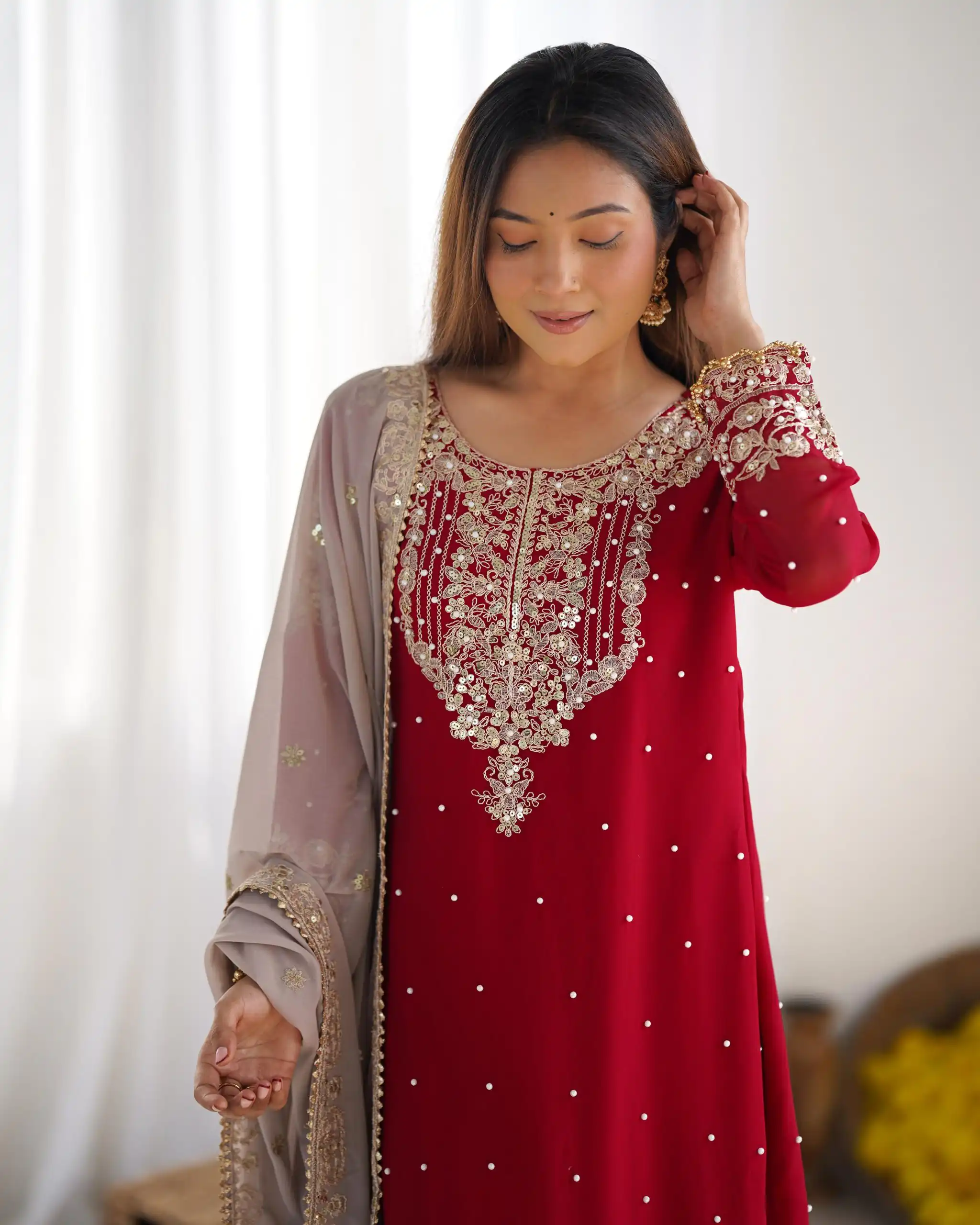 SR 1676 Red Heavy Faux Georgette With Heavy Embroidery Perfect for Wedding, Party, Ethnic Day, Reception, Diwali 4-6 Working Days At 2049/- Only | Jump Suits, Salwar suit, Casual Suits, Creative suits, Designer Suits, Palazzo Suits, Party Wear Suits, Patiala Suits, Straight Suits