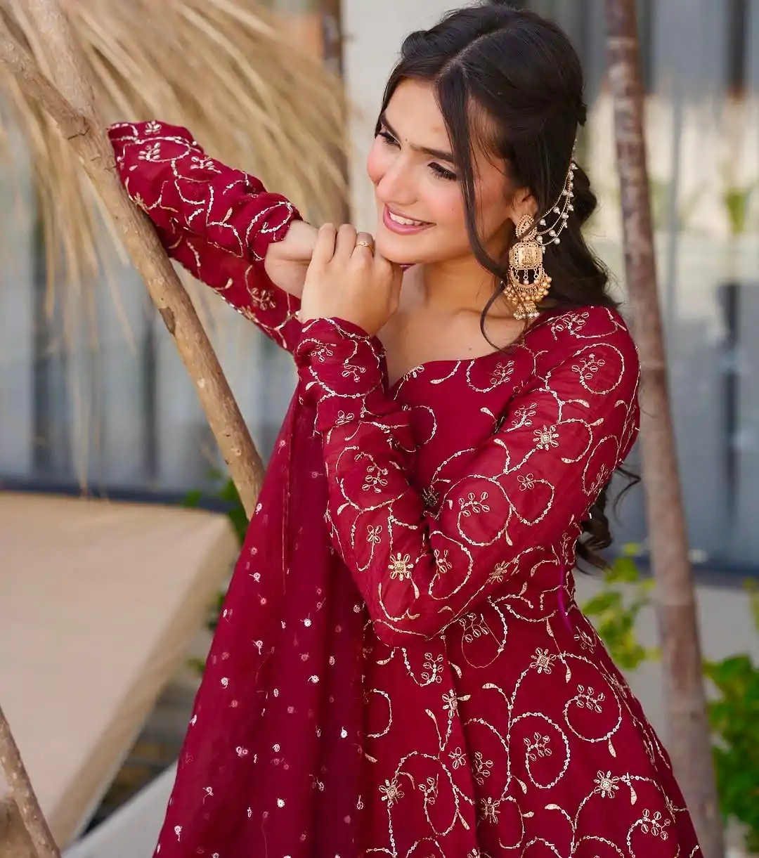 ZSR 3145 Red Faux Georgette With Embroidery Sequence Work Gown Perfect for Wedding, Party, Bridal Wear, Family Gatherings, Festival Celebrations At 2099 | Gowns, Bollywood Gowns, Creative Gowns, Designer Gowns, Embroidered Gowns, Party Wear Gowns