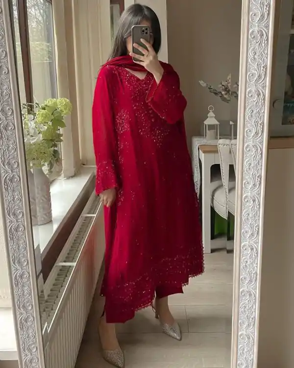 LG 2002 Red Georgette With Embroidery Work Salwar Suit . Wedding, Party, Festive, Events, Affordable Price ₹1999. Delivery 4-6 Working Days. Shop now. | Jump Suits, Tops & Bottoms, Track Suits, Salwar suit, Casual Suits, Creative suits, Designer Suits, Palazzo Suits, Party Wear Suits, Patiala Suits, Straight Suits, Trendy Wear