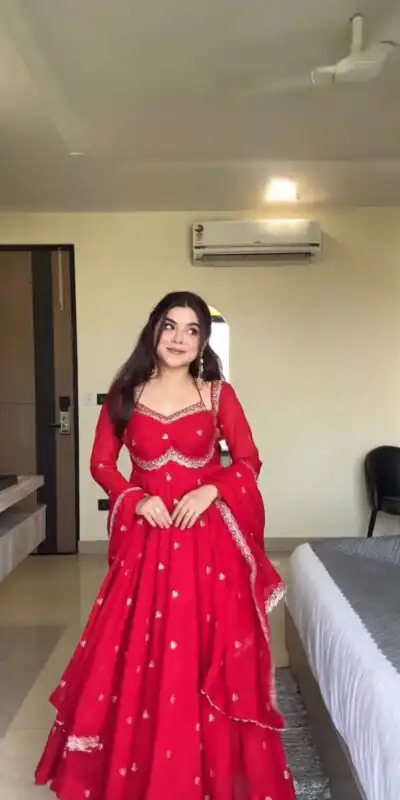 RTC 5924 Red Georgette Thread With Sequence Gown Perfect for Wedding, Party, Reception, Holi, Eid . Available at ₹1999 only. Delivery 4-6 Working Days. | Gowns, Bollywood Gowns, Creative Gowns, Designer Gowns, Embroidered Gowns, Party Wear Gowns