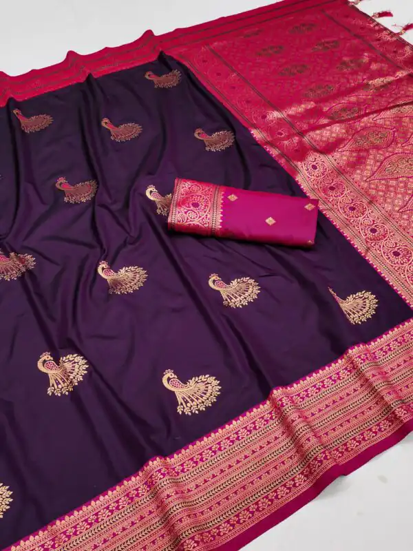 Royal Purple Soft Silk Zari Lace Work Saree