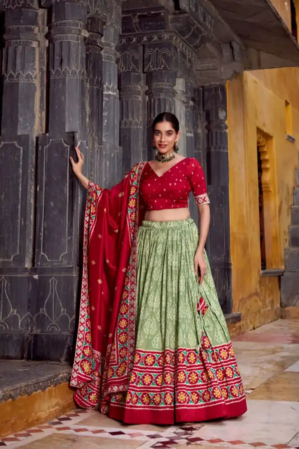 Sea Green Tasar Silk Sequins Embroidery Work Lehenga Choli - Image 2