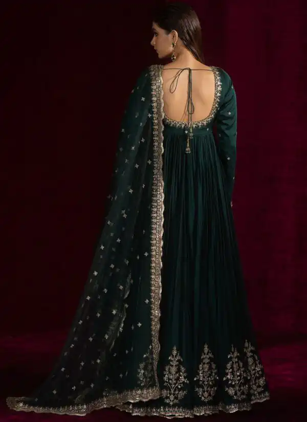 Teal Japan Satin Lace Work Salwar Suit - Image 3