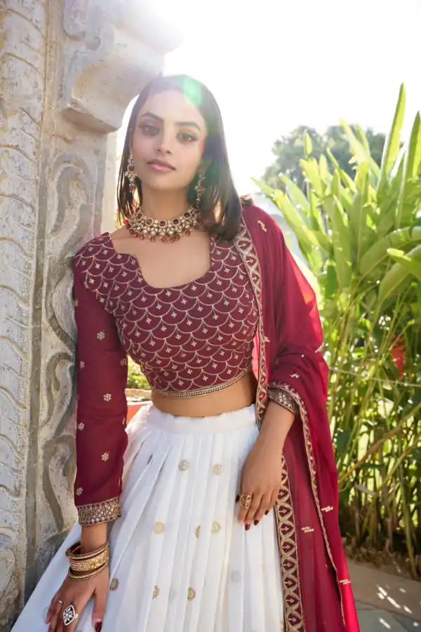 LNB 1412 White Georgette With Sequins Work & Embroidery Work Lehenga Choli Affordable Price ₹2799. Delivery 4-6 Working Days. Shop now. | Lehenga, Bollywood Lehenga, Creative Lehenga, Designer Lehenga, Embroidered Lehenga, Party Wear Lehenga