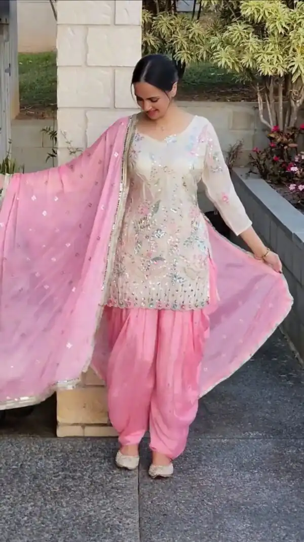 White Vichitra Silk With Embroidery Salwar Suit