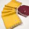 BT 1267 Yellow in Crunchy Chiffon Embroidery Work Saree . Wedding, Party, Festive, Events, Exclusive Offer ₹1749. Delivery 4-6 Working Days. Shop now. | Sarees, Bollywood Sarees, Creative Sarees, Designer Sarees, Embroidered Sarees, Ethnic Saree, Modern Digital sarees, Party Wear Sarees