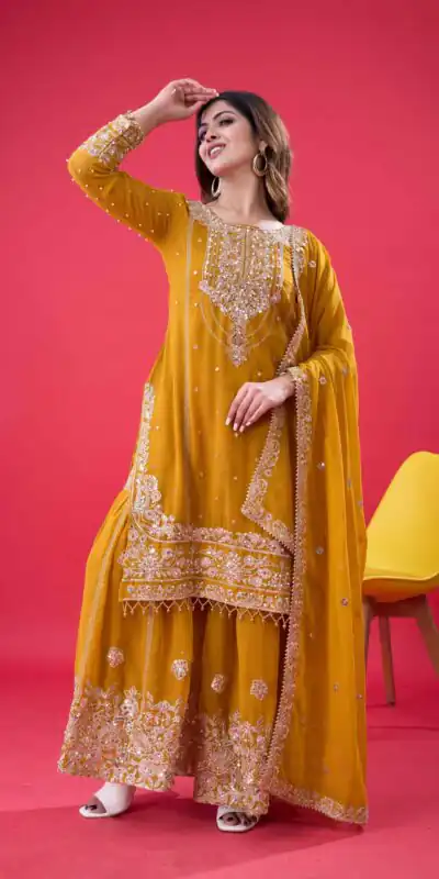 SR 1688 Yellow Faux Georgette with Lace Work & Embroidery Work. Salwar Suit Introductory Price ₹1949. Delivery 4-6 Working Days. Shop now. | Jump Suits, Salwar suit, Casual Suits, Creative suits, Designer Suits, Palazzo Suits, Party Wear Suits, Patiala Suits, Straight Suits
