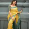 Yellow Soft Lichi Silk With All Over Saree